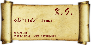Kálló Irma névjegykártya